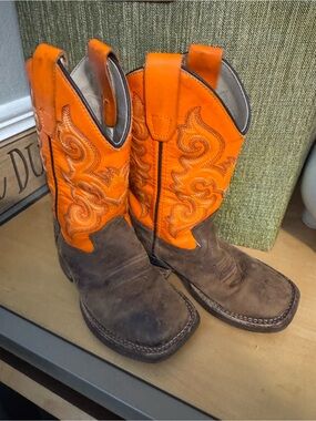 Boys Orange and Brown Western Boots